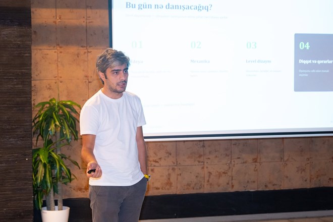 A seminar titled “Secrets of Successful Game Design: From Idea to Mechanics” was conducted by Asad Hasanov, Co-Founder of “KutForge Studios.”