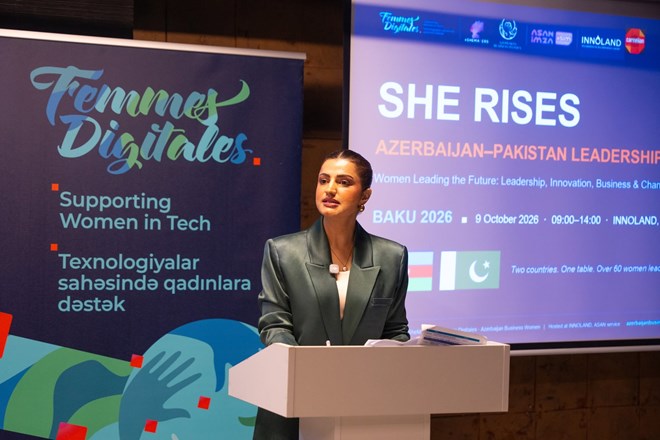 Центр инкубации и акселерации «INNOLAND» объединил женщин-лидеров Азербайджана и Пакистана на мероприятии «SHE RISES Baku 2026»!